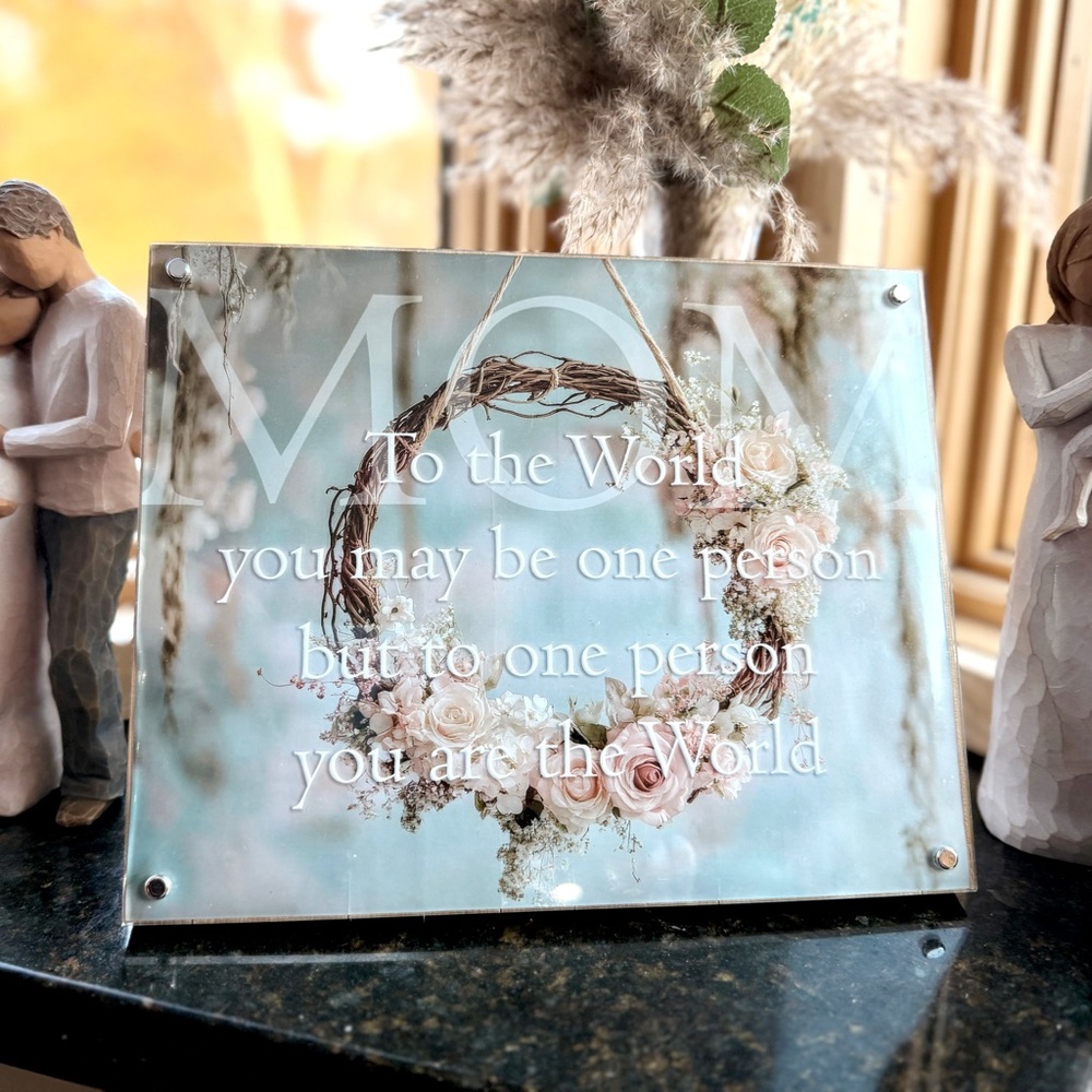 Mothers Day Gift -Floral Wreath Bamboo/AcrylicGlass Plaque - Inspirational Quote